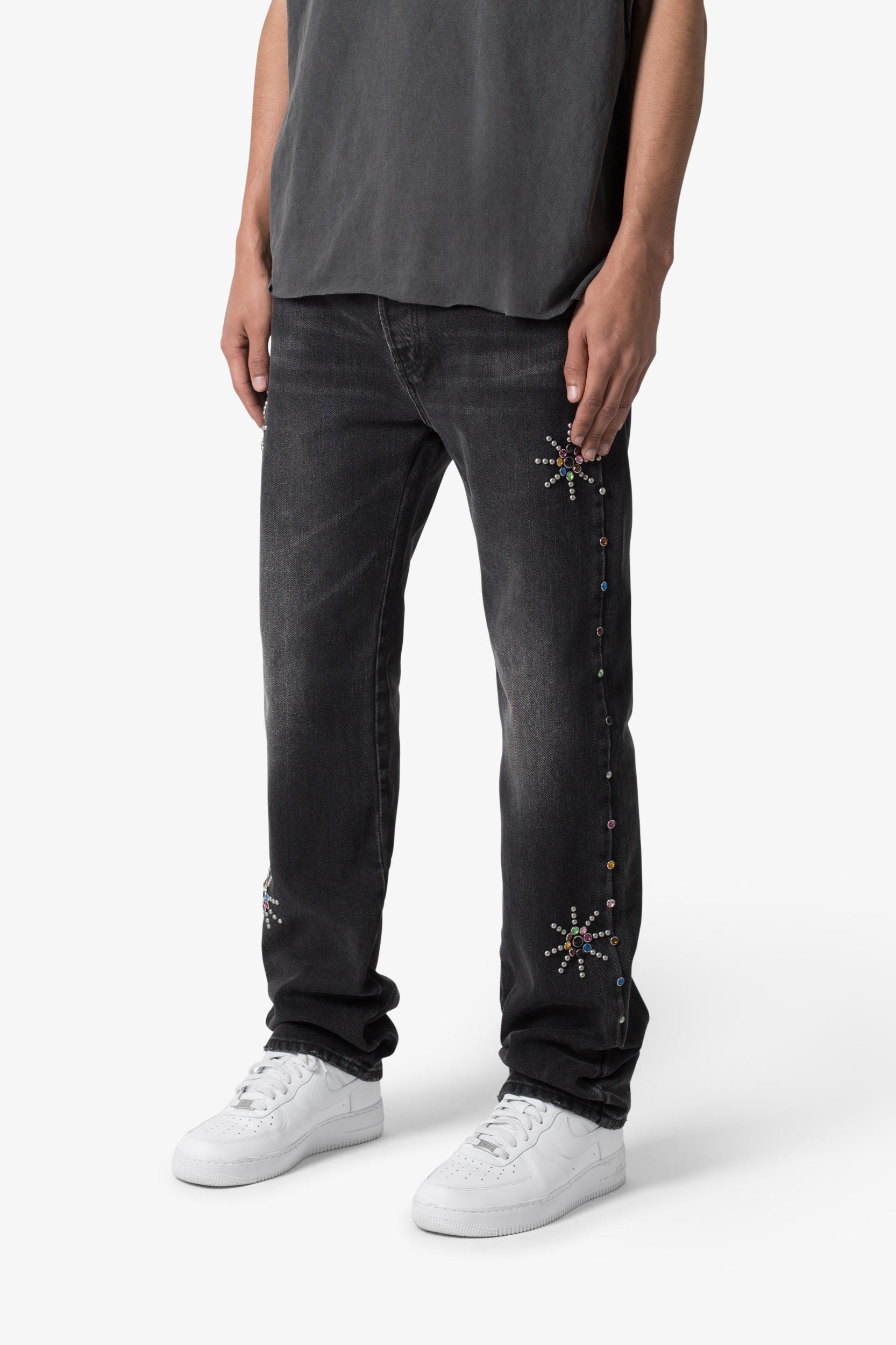 V376 Studded Baggy Denim - Washed Black Product Image
