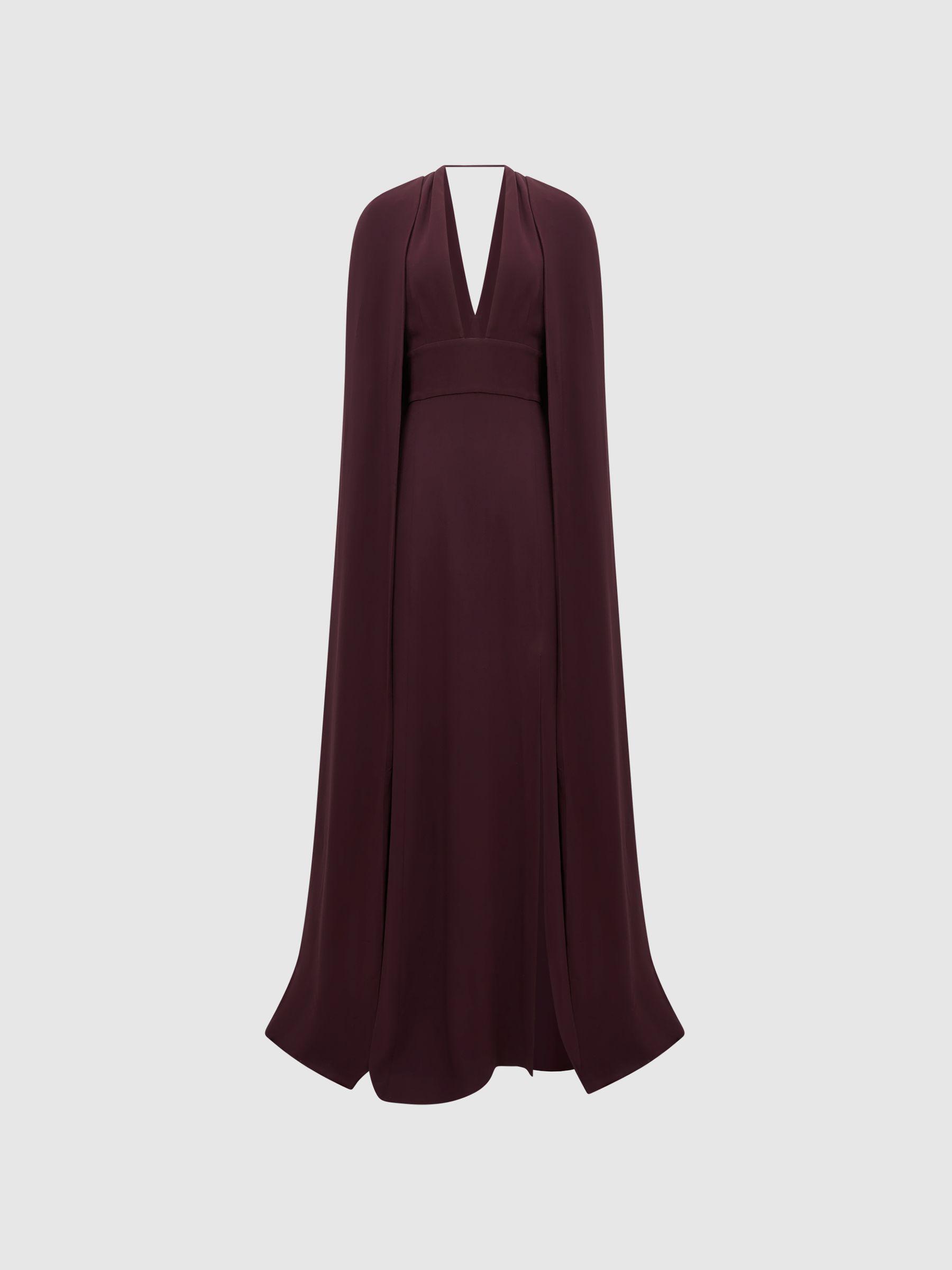 Maxi Dress With Cape in Burgundy Product Image