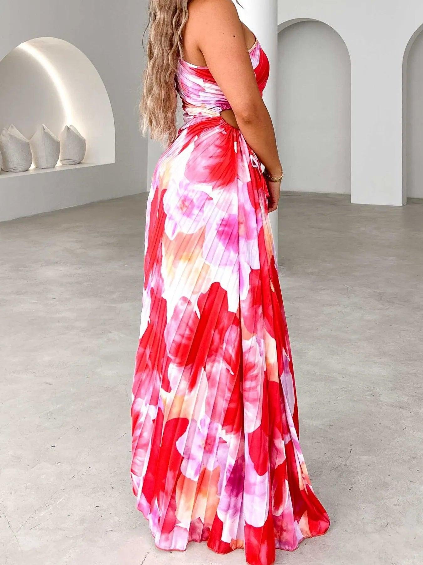 Printed One Shoulder Asymmetrical Maxi Dress Product Image