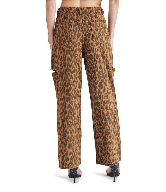 Steve Madden Maise Denim Leopard Cutout Detail Wide Leg Jeans Product Image