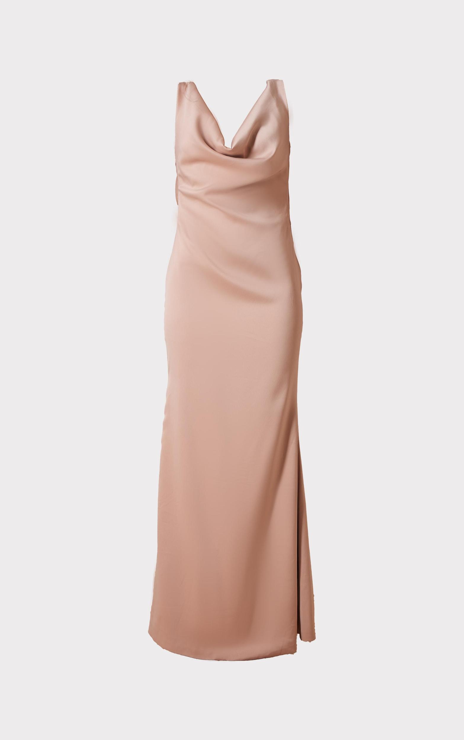 Champagne Bridesmaid Satin Cowl Neck Maxi Dress Product Image