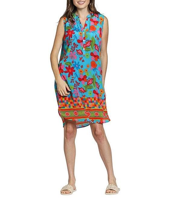 APNY Woven Floral Print Mandarin Collar Sleeveless Sheath Dress Product Image
