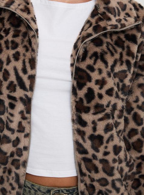 Caine Faux Fur Jacket Leopard Product Image