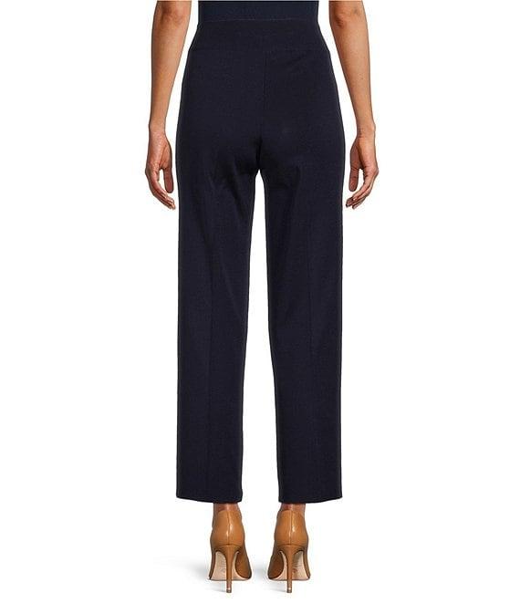 Ming Wang Woven Slim Straight Leg Elastic Waist Cropped Pull-On Pants Product Image
