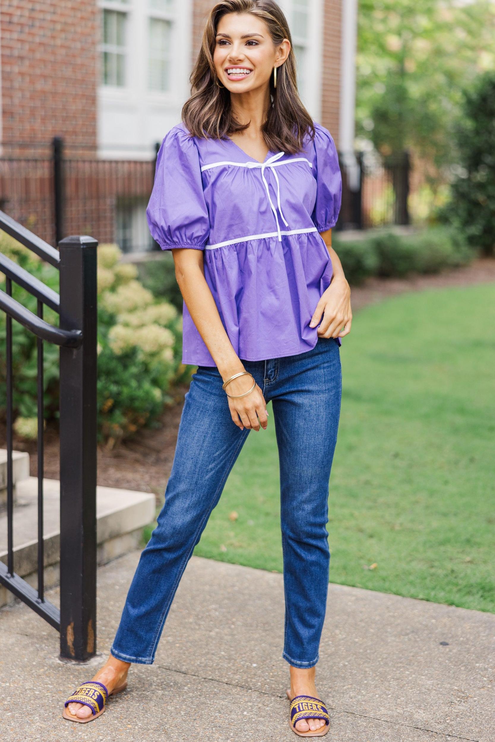 What A Doll Purple Babydoll Blouse Female Product Image