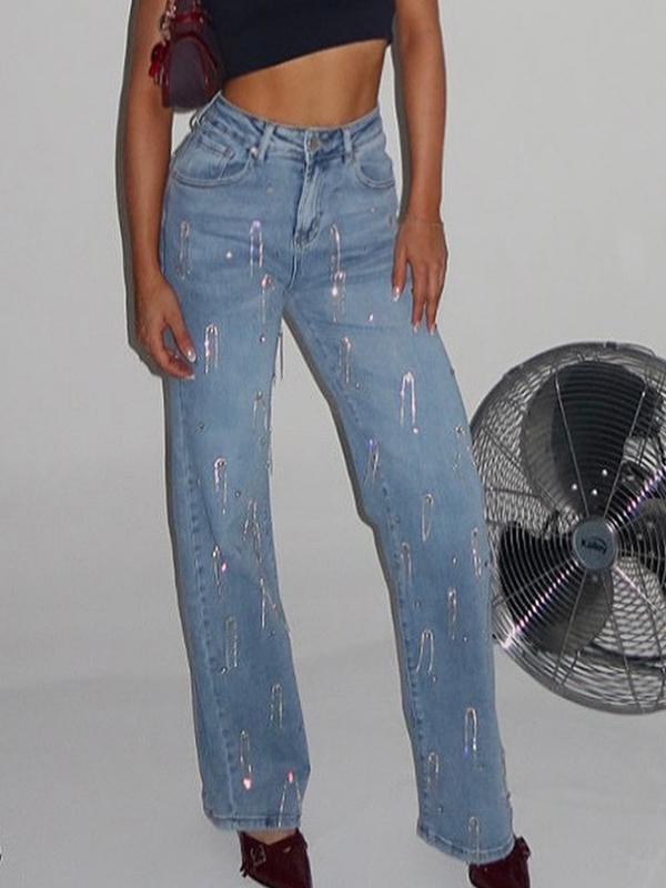 Chain Pendant Decoration Boyfriend Jeans Product Image