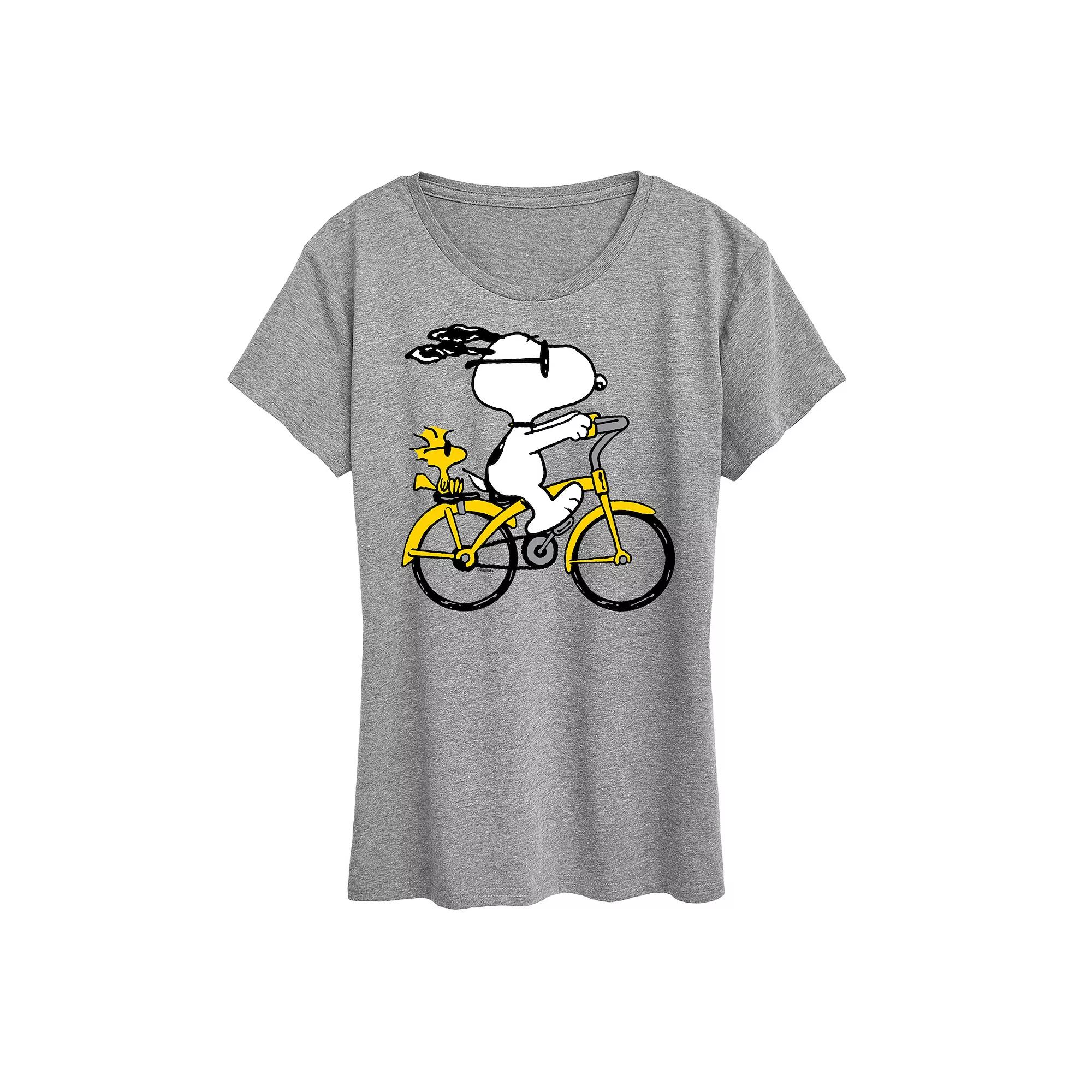 Women's Peanuts Snoopy & Woodstock Riding Bike Graphic Tee,  Product Image