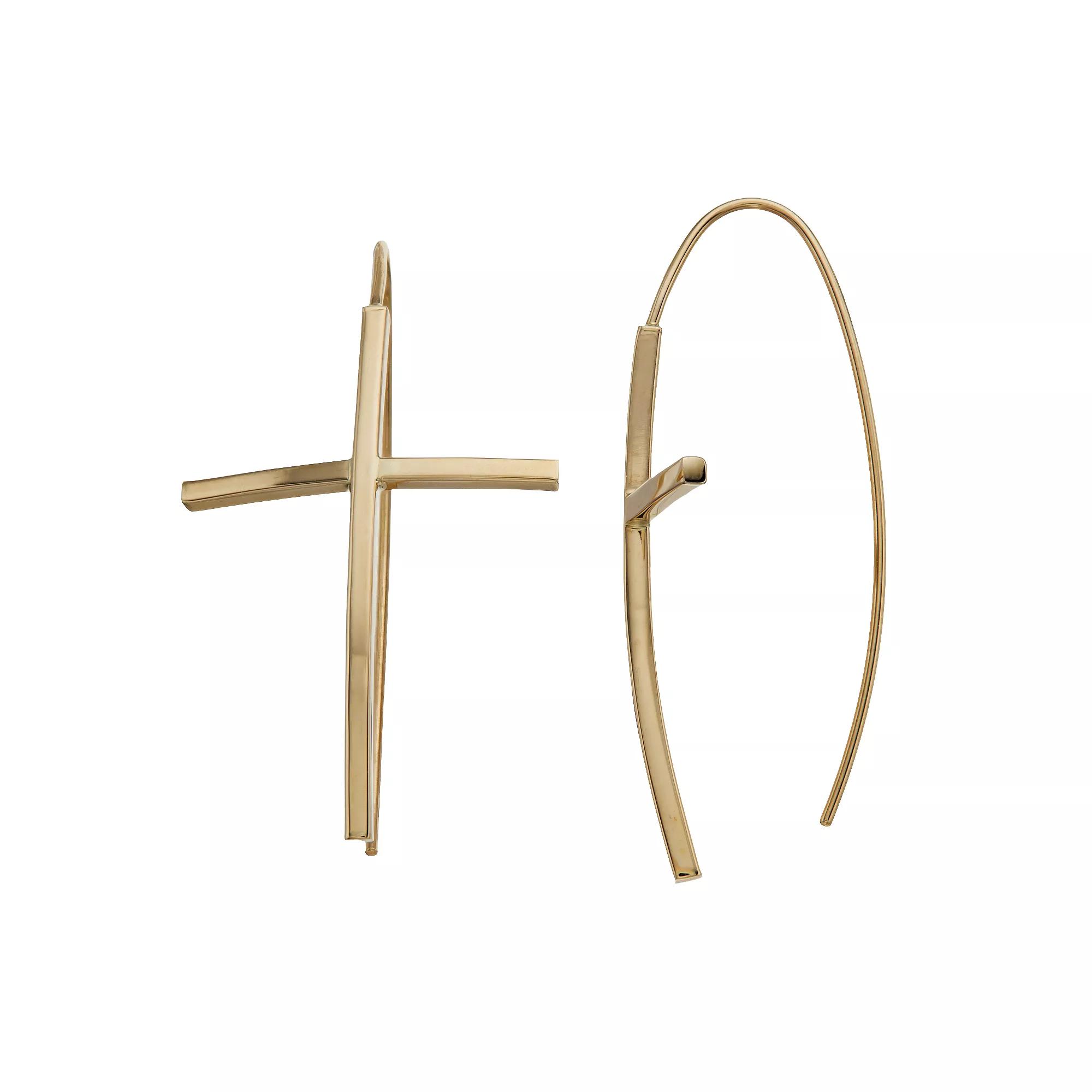 14k Gold Cross Earrings, Women's Product Image