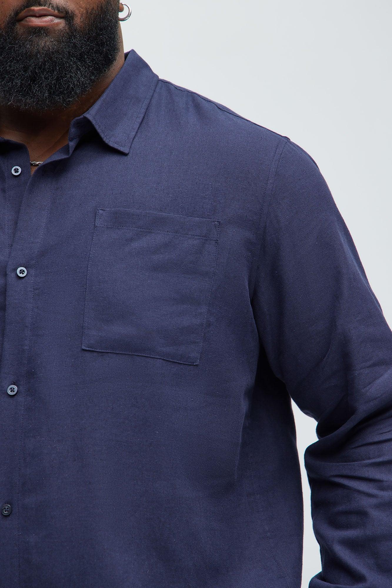 Bahamas Linen Single Pocket Long Sleeve Shirt - Navy Product Image