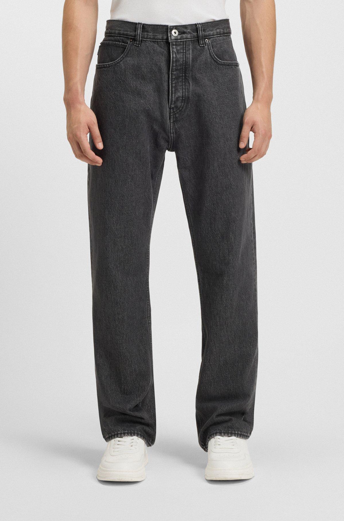 Baggy-fit jeans in black stonewashed denim Product Image