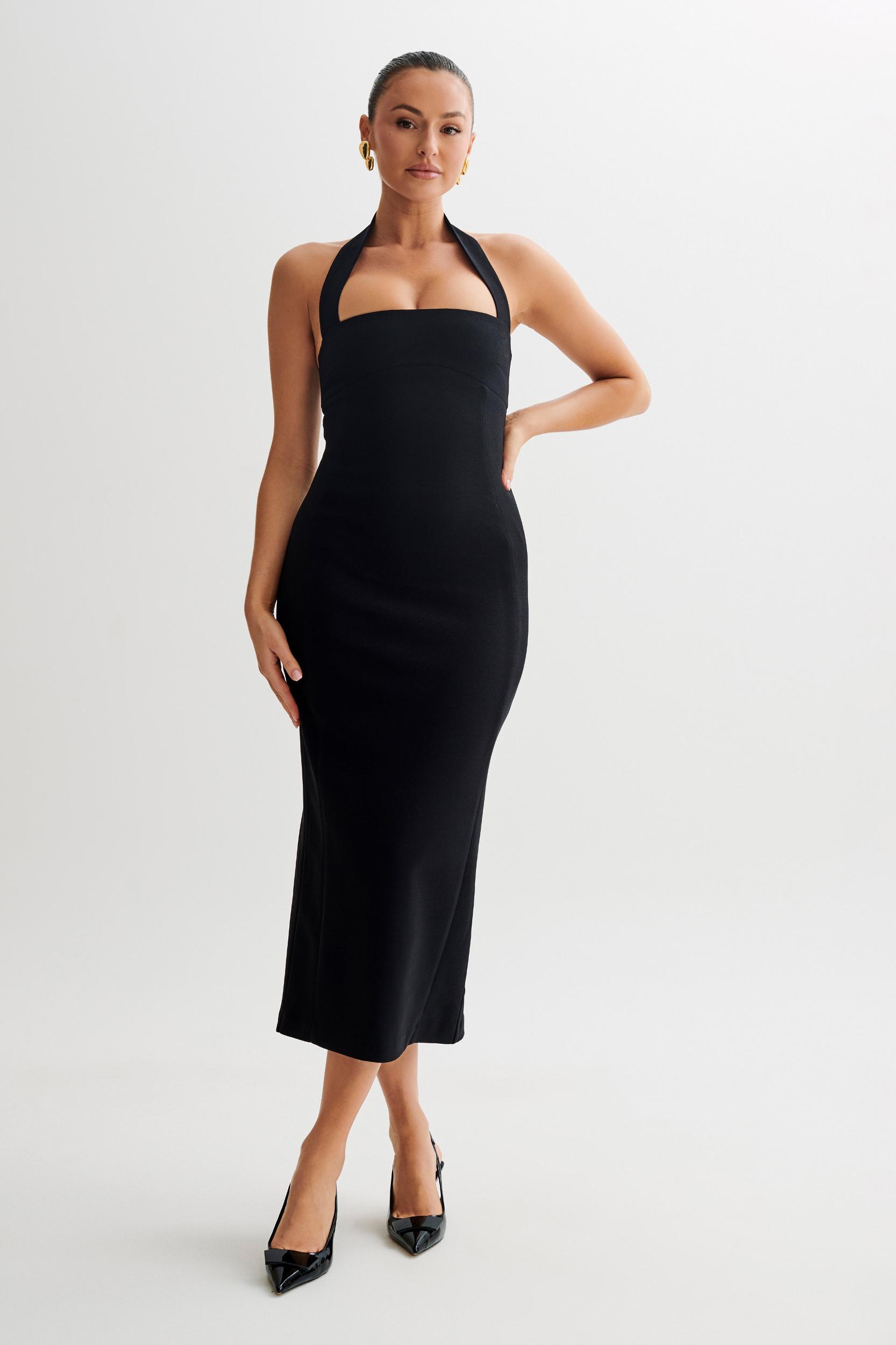 Amelita Suiting Halter Midi Dress - Black Product Image