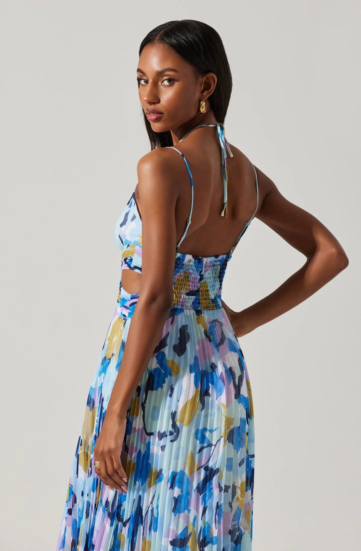 FINAL SALE ASTR the Label | Aquate Dress | Aqua Blue Multi Product Image