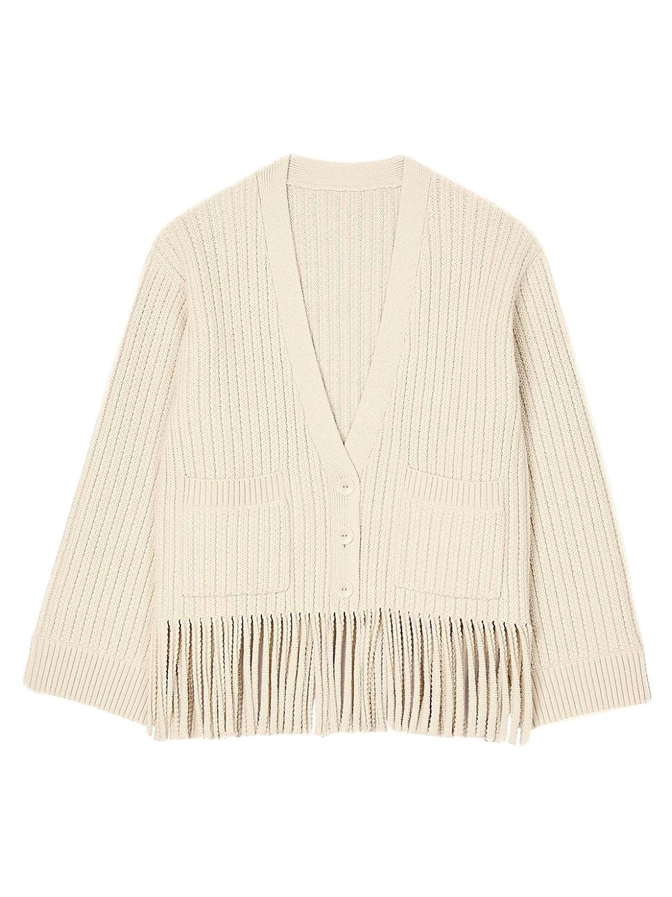 Womens Fringed Knit Cardigan Product Image