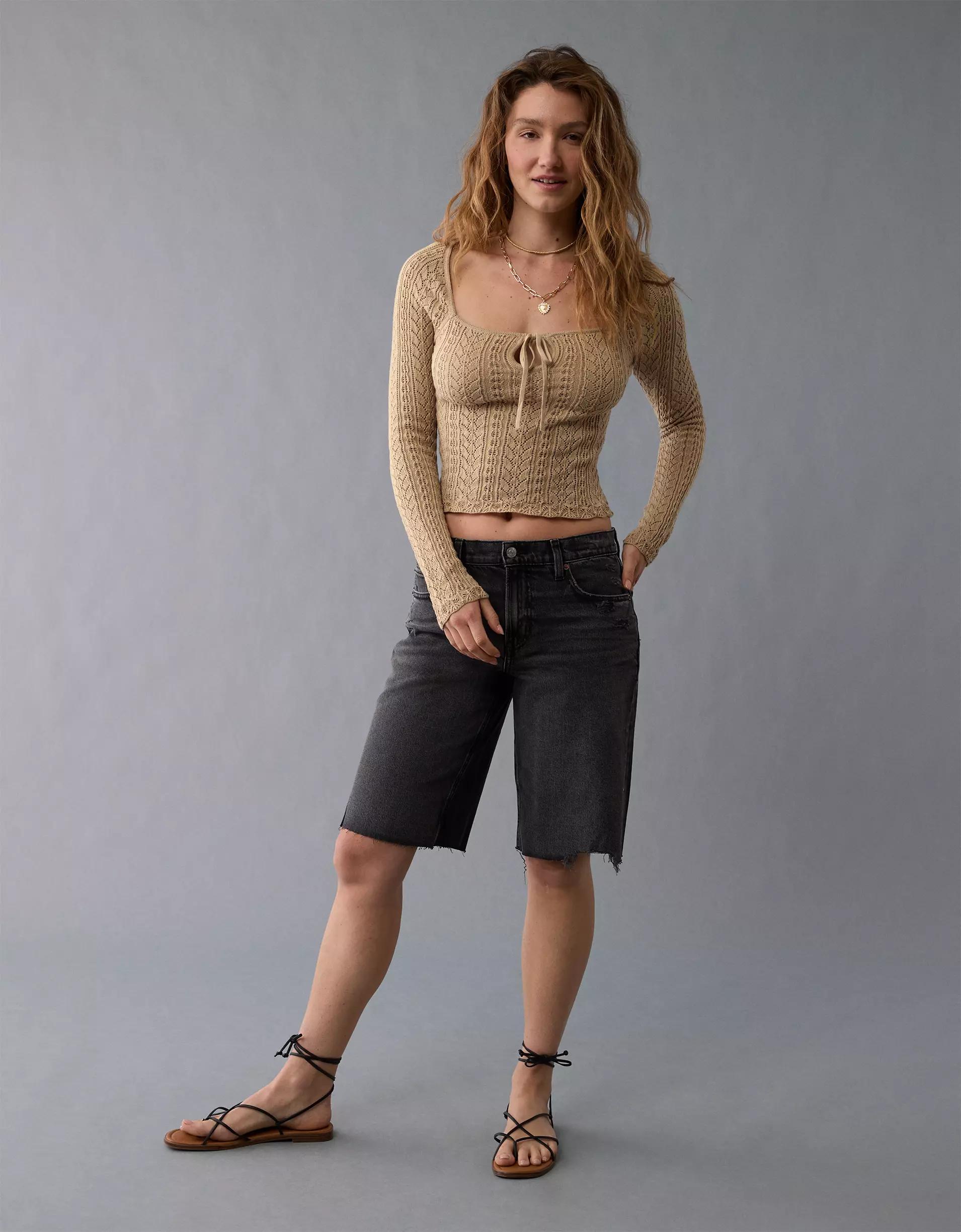 AE Square Neck Open Knit Sweater Product Image