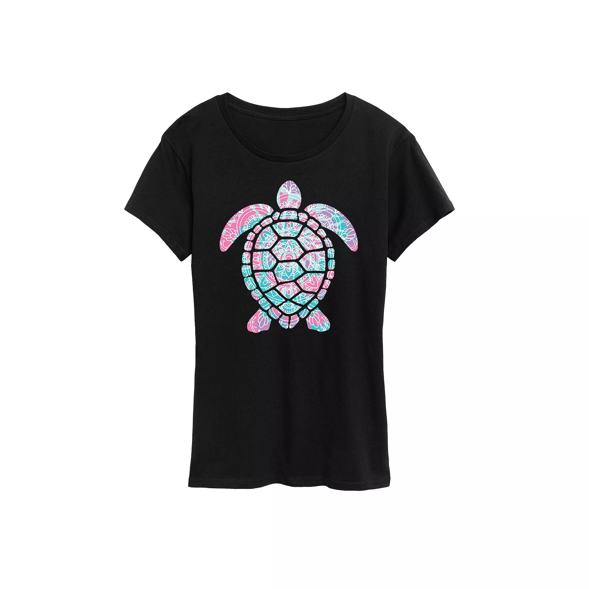 Women's Tie Dye Mandala Turtle Graphic Tee,  Product Image