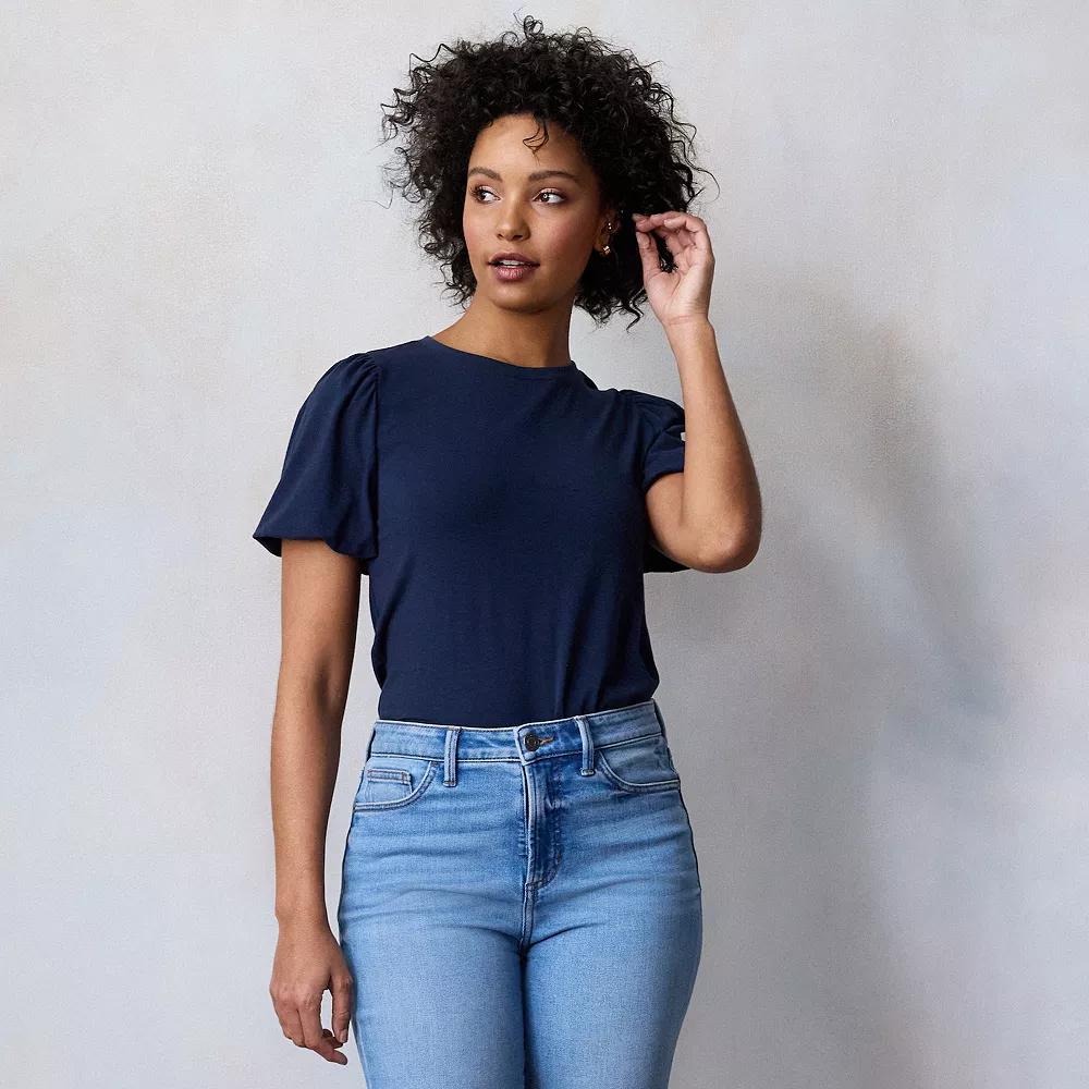 Petite LC Lauren Conrad Bubble Sleeve Tee, Women's, Size: XXL Petite, Blue Water Product Image