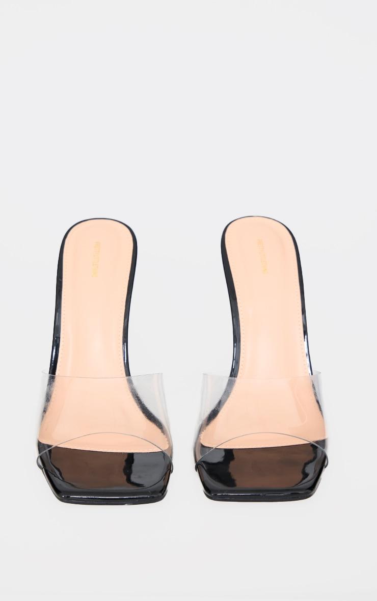 Black Pu Square Toe Clear Perspex Heeled Mules Product Image