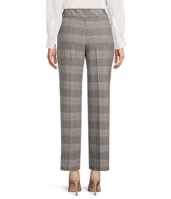 Investments Petite Houndstooth Plaid PARK AVE fit Pull-On Straight Leg Pants Product Image
