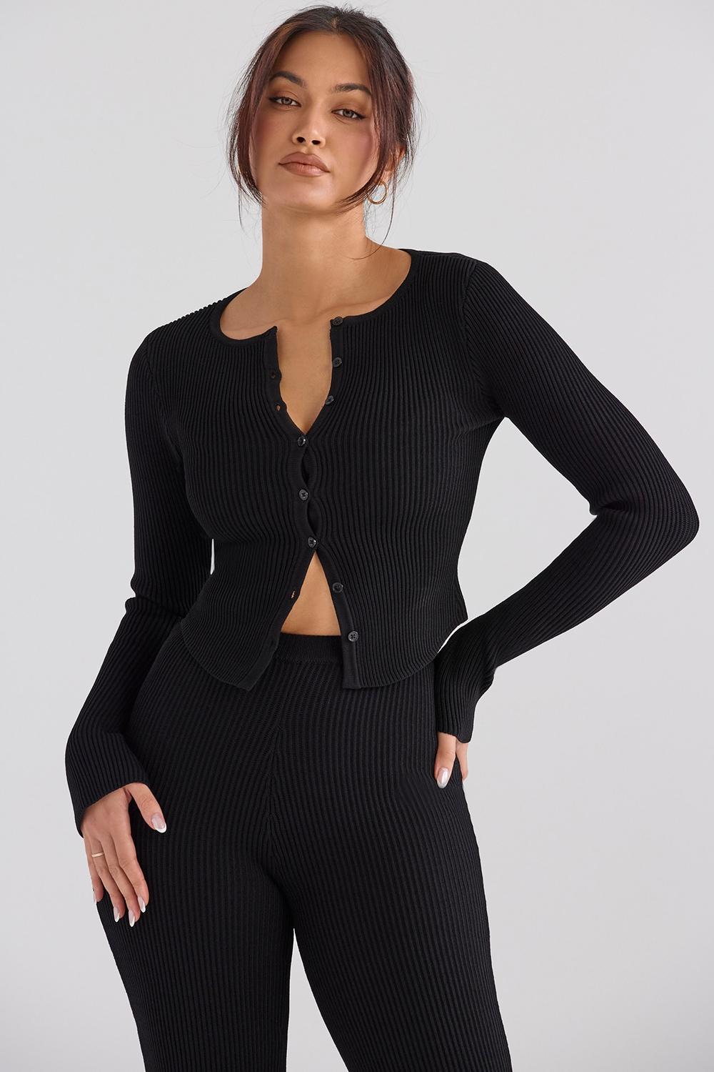 Sylvia  black ribbed knit cardigan - sale Product Image