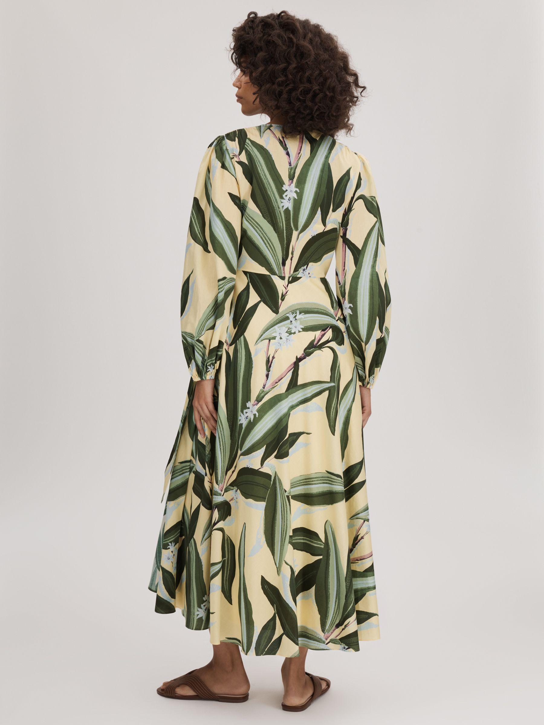 Florere Printed Wrap Midi Dress in Pale Yellow Product Image