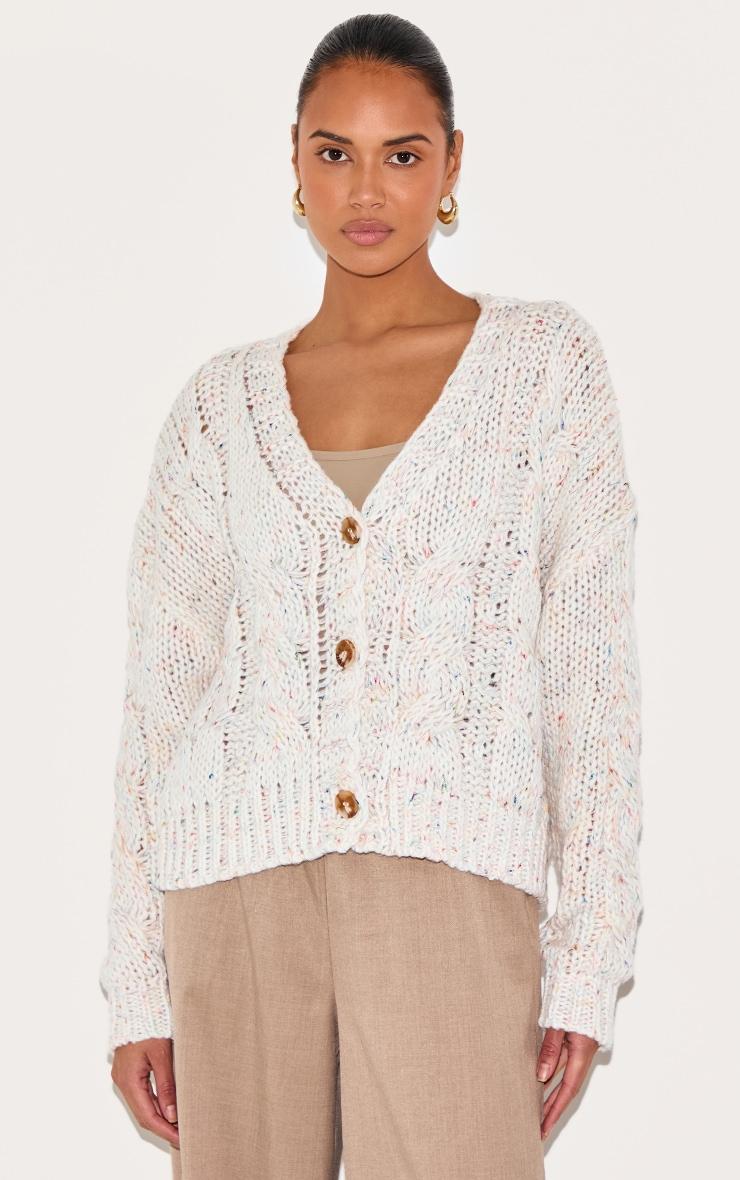 Cream Space Dye Chunky Knit Cardigan Product Image
