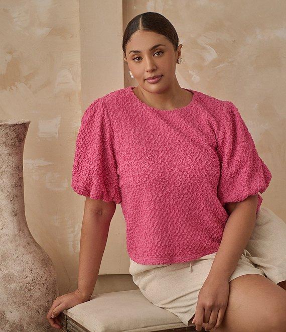Sugarlips Plus Stretchy Textured Puffed Sleeve Cropped Top Product Image