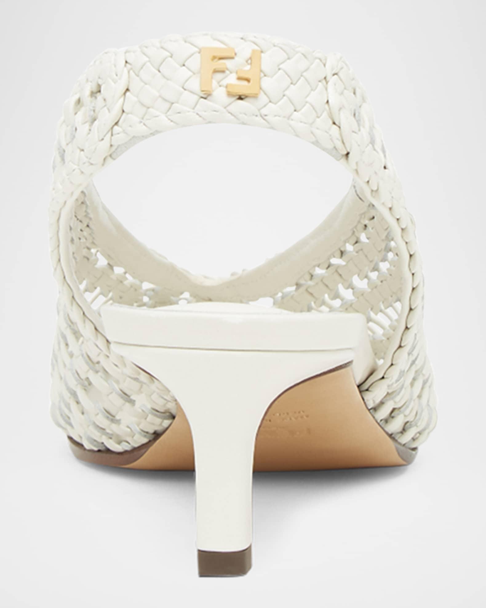 Woven Leather Kitten-Heel Slingback Pumps Product Image