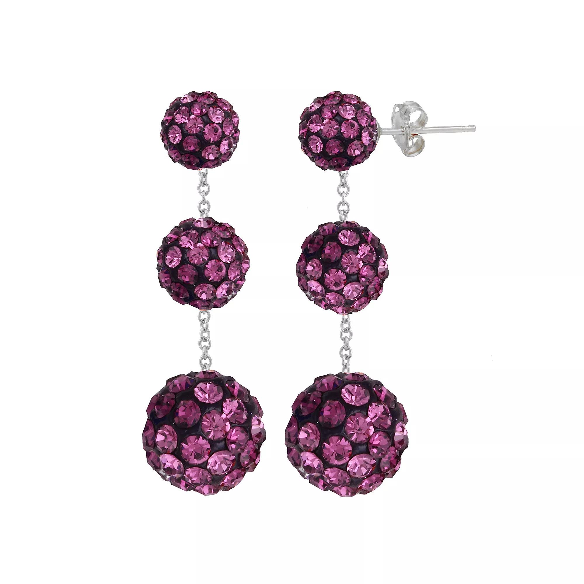 Sterling Silver Graduated Crystal Tiered Drop Earrings, Women's, Purple Product Image