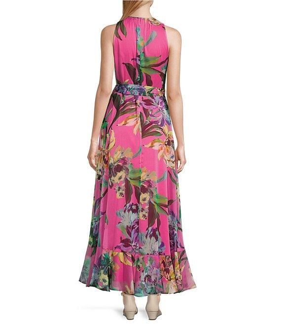 Alex Marie Petite Size Colette Floral Sleeveless Keyhole Neck Faux Wrap Maxi Dress Product Image