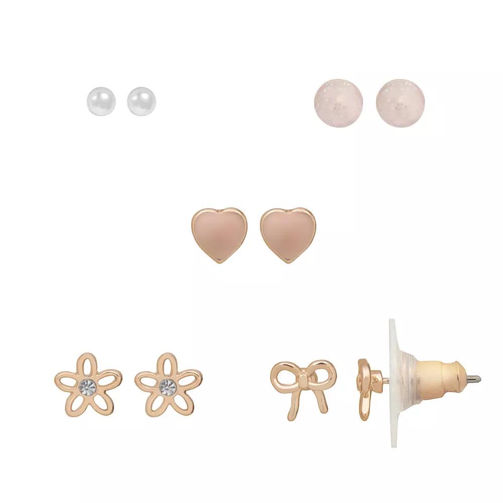 LC Lauren Conrad 5-Pack Heart Earring Stud Set, Women's, Pink Product Image