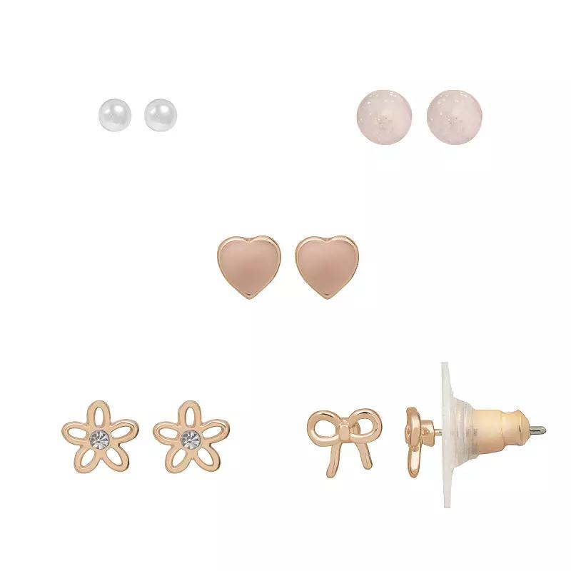 LC Lauren Conrad 5-Pack Heart Earring Stud Set, Women's, Pink Product Image
