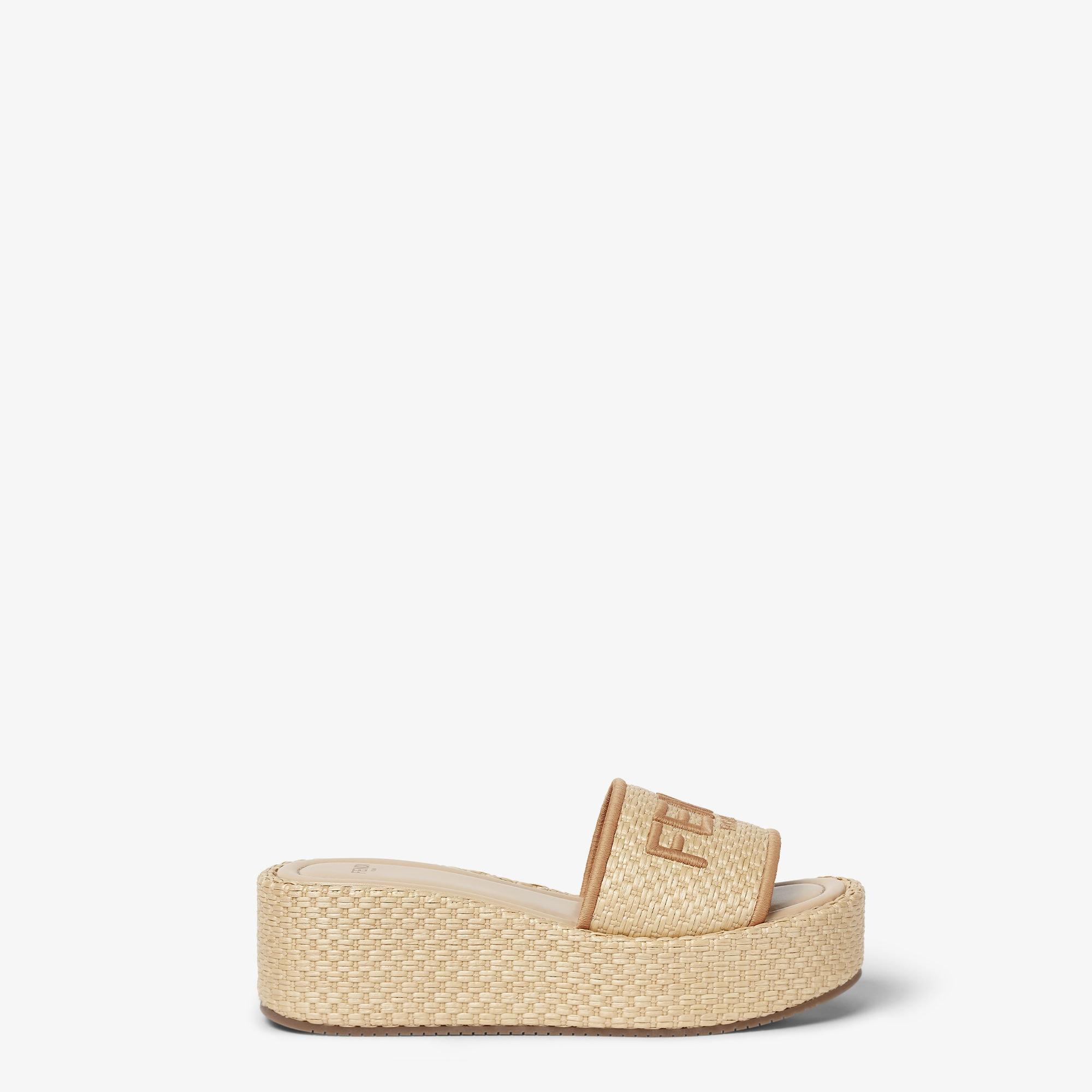 Fendi SunshineBeige raffia Flatform Slides Product Image