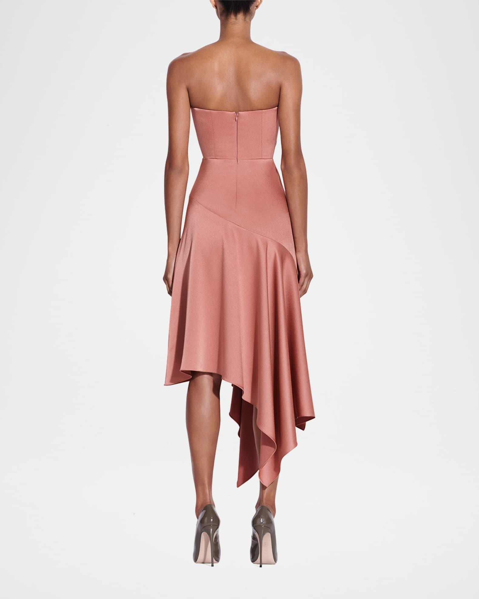 Strapless Asymmetric Satin Crepe Midi Dress Product Image
