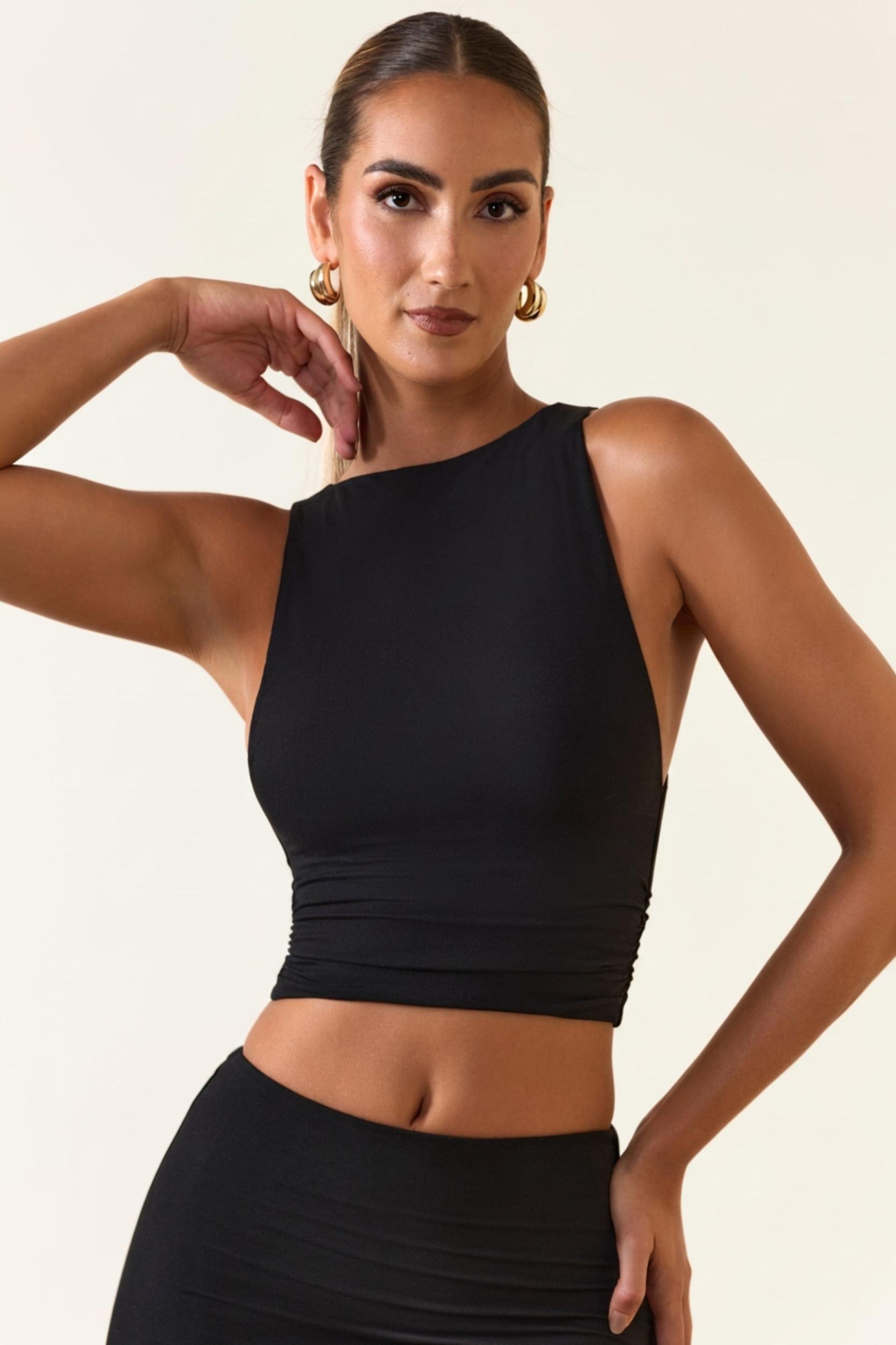 Modal Boat-Neck Tank Top in Black Product Image
