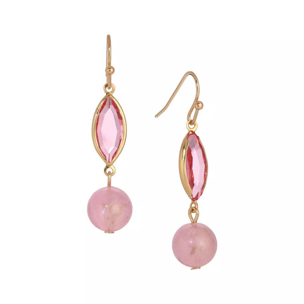 1928 Gold Tone Pink Bead & Facet Drop Wire Earrings, Women's Product Image