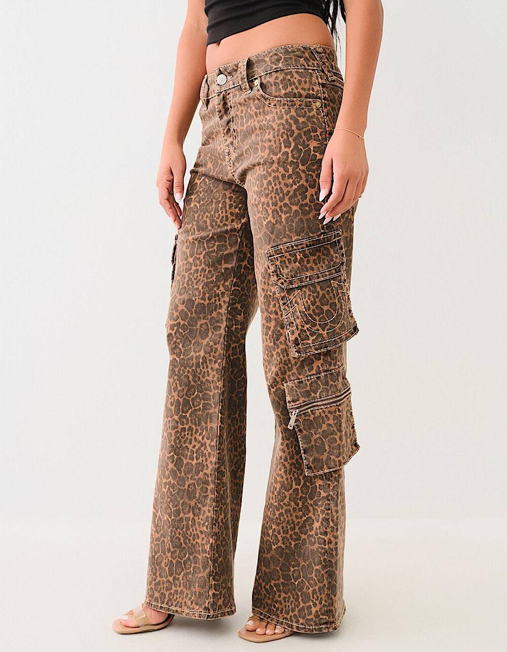 TRUE RELIGION Bobbi Big T Womens Leopard Print Cargo Jeans - LEOPARD Product Image