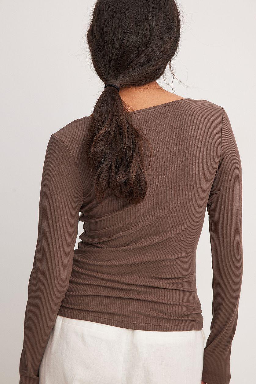 V-Neck Ribbed Long Sleeve Top Product Image
