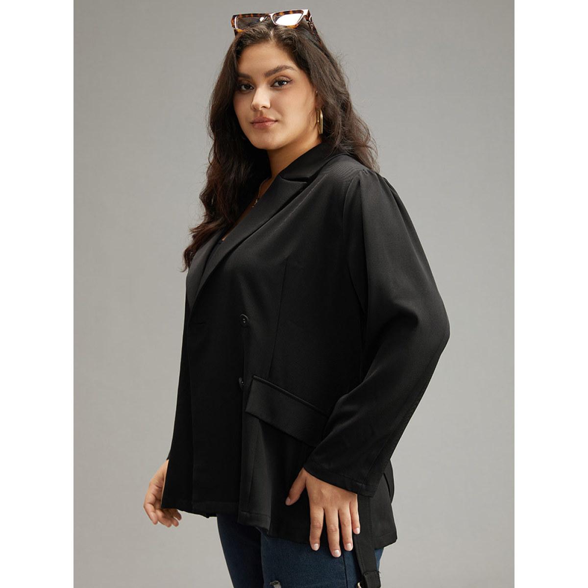 Plus Size Solid Suit Collar Buckle Detail Belted Blazer Black Women Office Plain Plain Sleeve Long Sleeve Suit Collar 18-20/2X Belt At the Office Blazers BloomChic Product Image