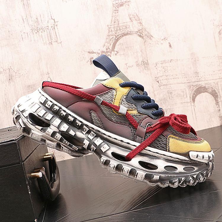 Platform Mesh Panel Lace-Up Mule Sneakers Product Image