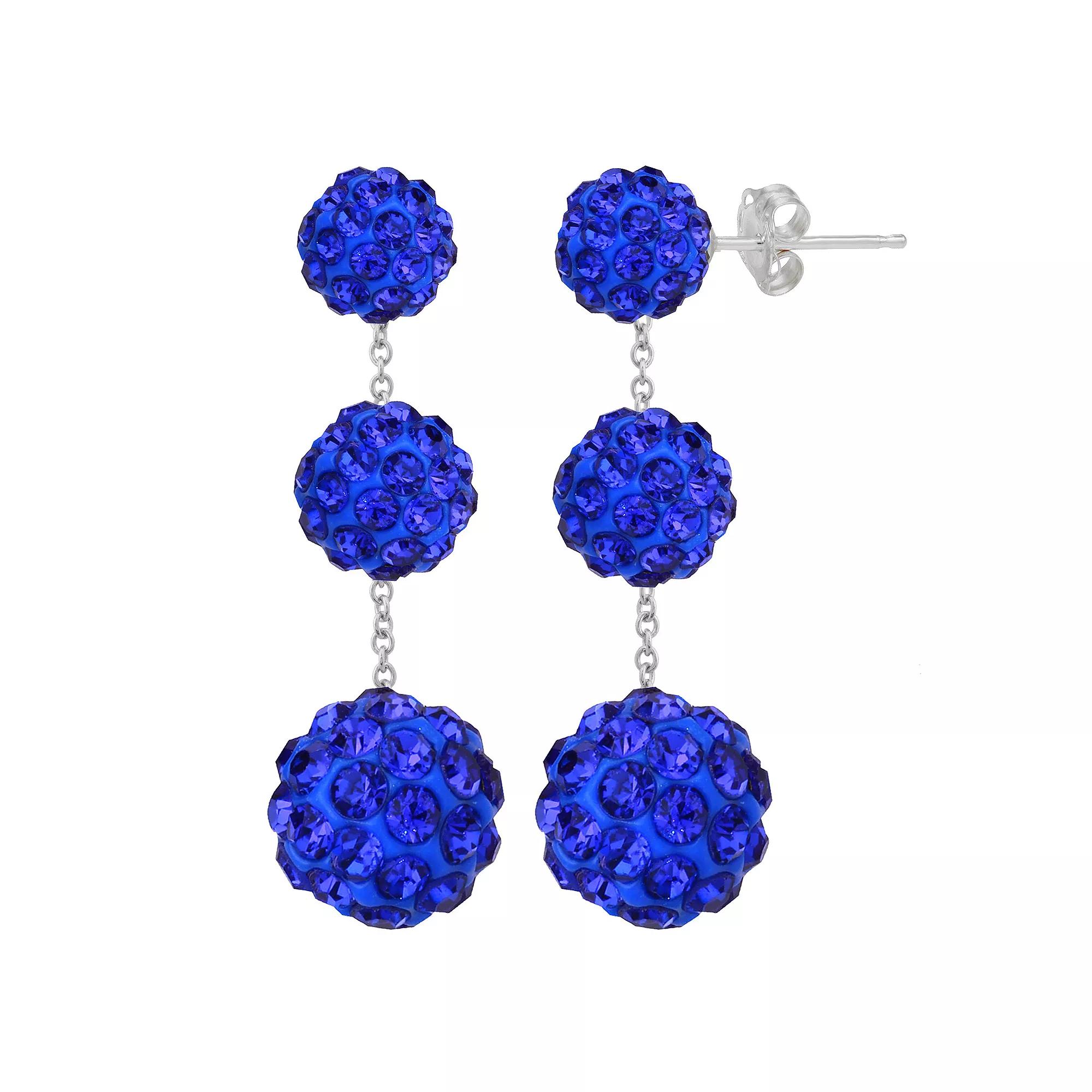 Sterling Silver Graduated Crystal Tiered Drop Earrings, Women's, Blue Product Image
