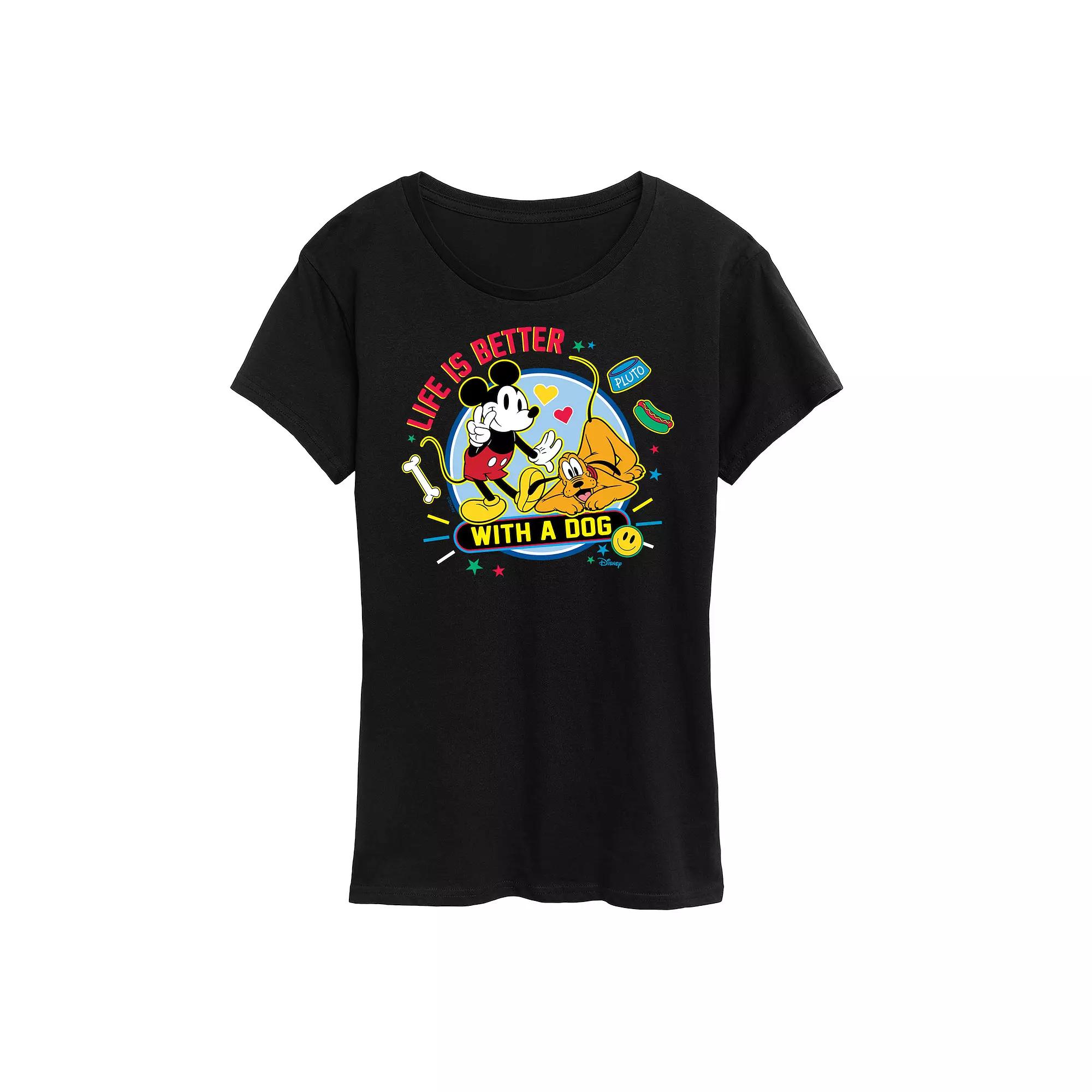Disney's Mickey Mouse & Pluto Women's Life Is Better With A Dog Graphic Tee,  Product Image
