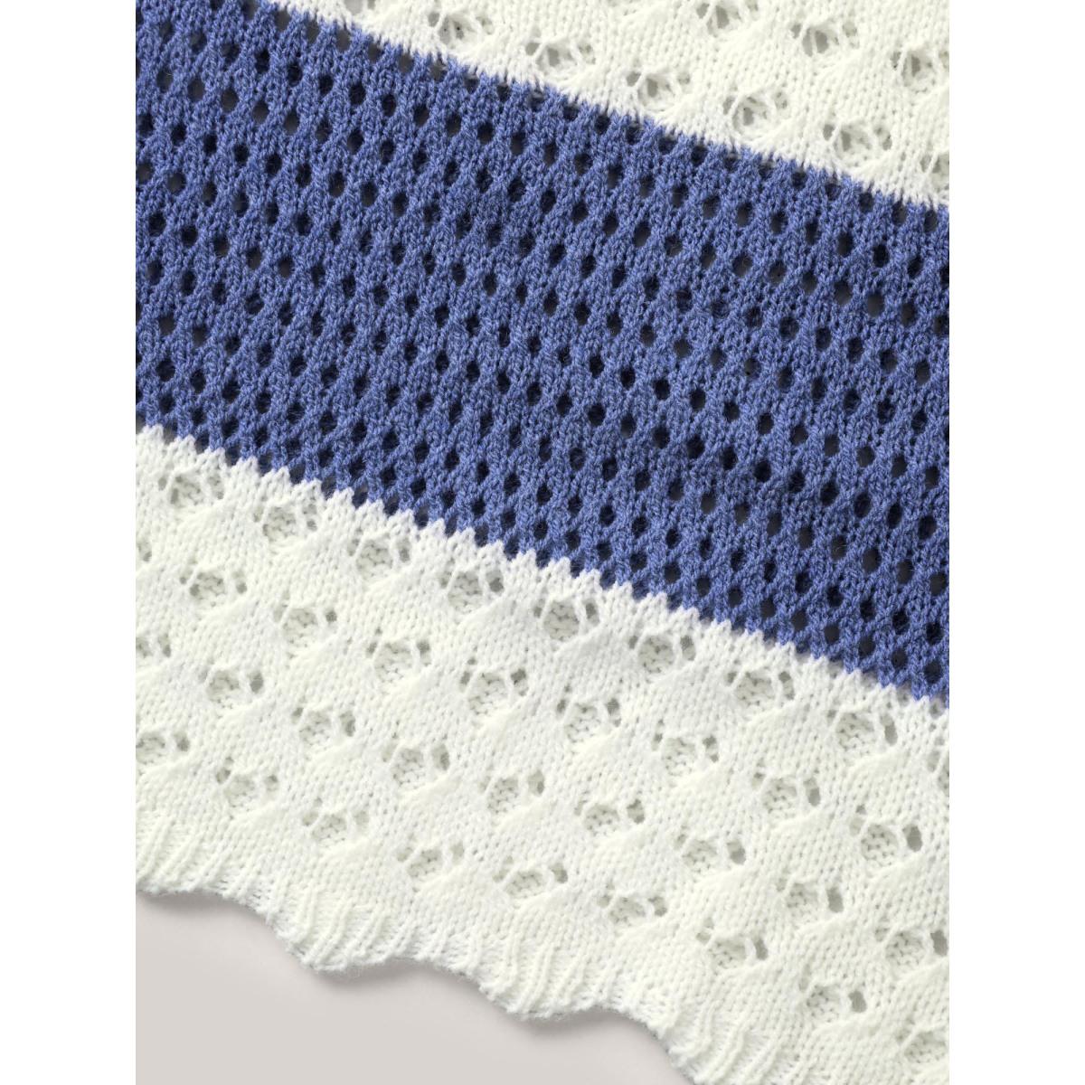 Plus Size Striped Cut-Out Color Contrast Swim Cover-Up Women's Swimwear Indigo Resort Loose Contrast Curve Swim Cover Ups BloomChic 30/6X Product Image