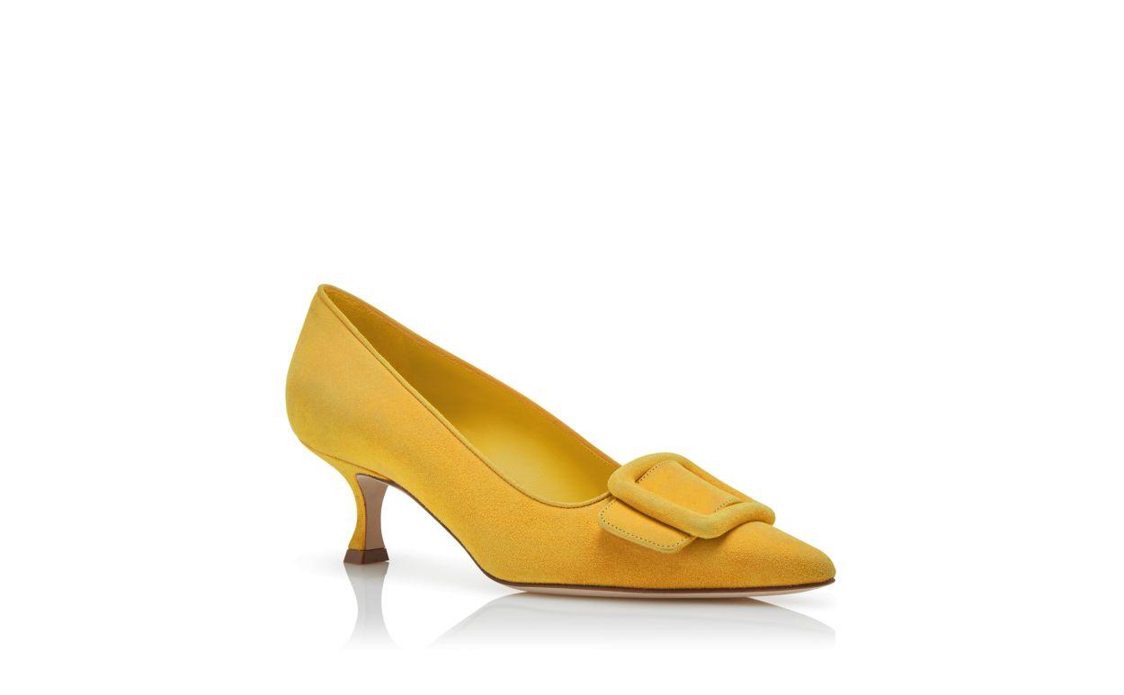MAYSALEPUMP 50 Yellow Suede Buckle Detail Pumps Product Image
