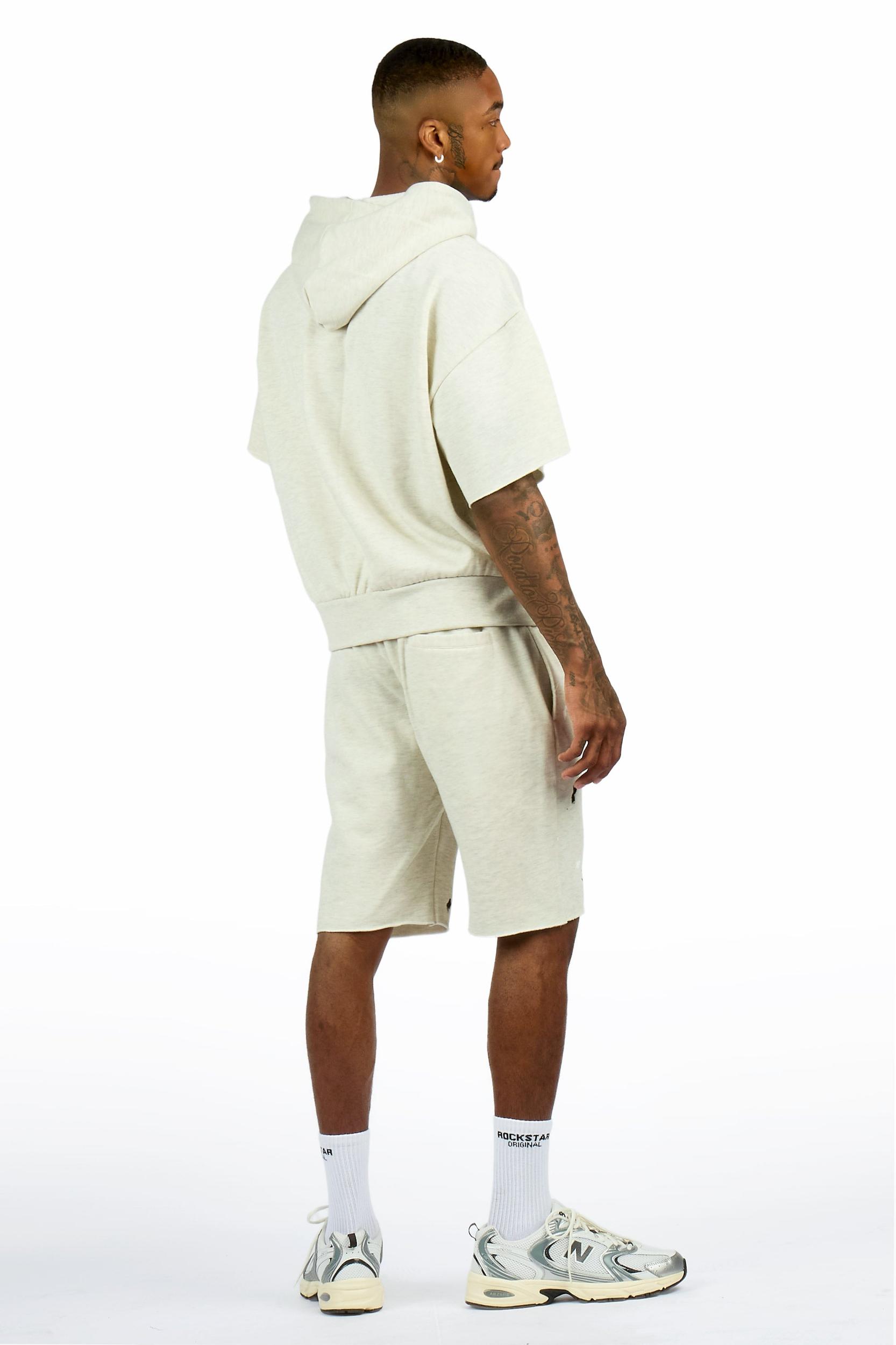Raffer Light Oatmeal Cut Sleeve Hoodie Short Set Male Product Image
