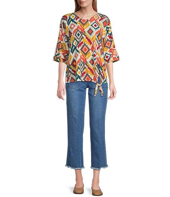 Multiples Slub Knit Diamond Multi V-Neck 3/4 Dolman Sleeve Top Product Image