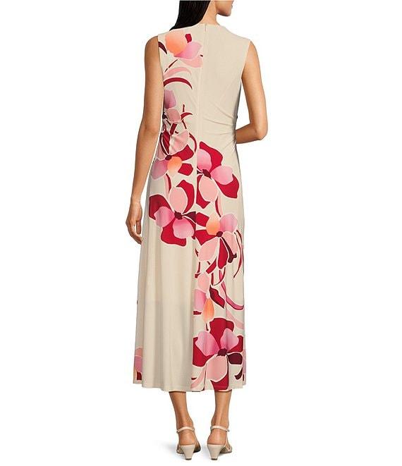 Maggy London Matte Jersey Floral Print Mock Neck Sleeveless Fit and Flare Midi Dress Product Image