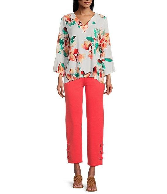 Slim Factor by Investments Ponte Knit No Waist Slim Leg Grommet Ankle Pants Product Image