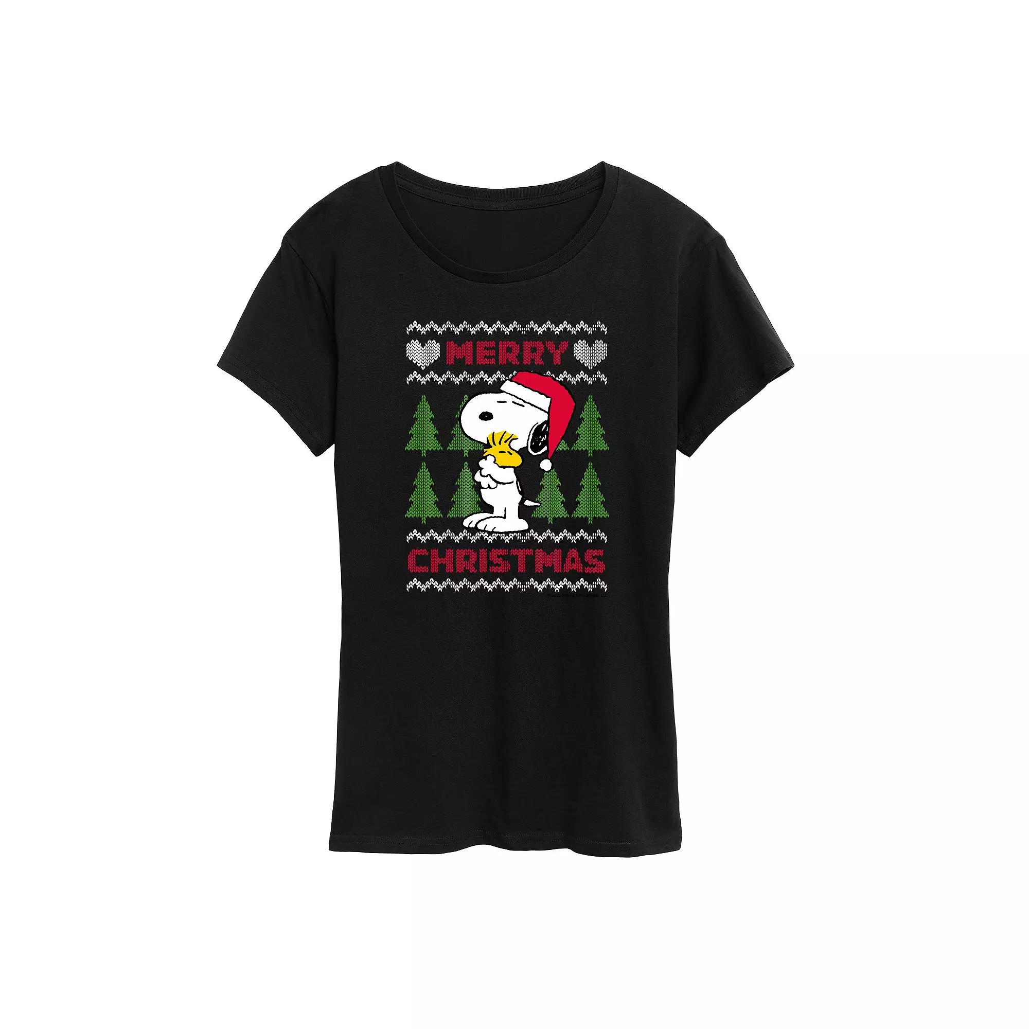Women's Peanuts Snoopy Christmas Sweater Graphic Tee,  Product Image