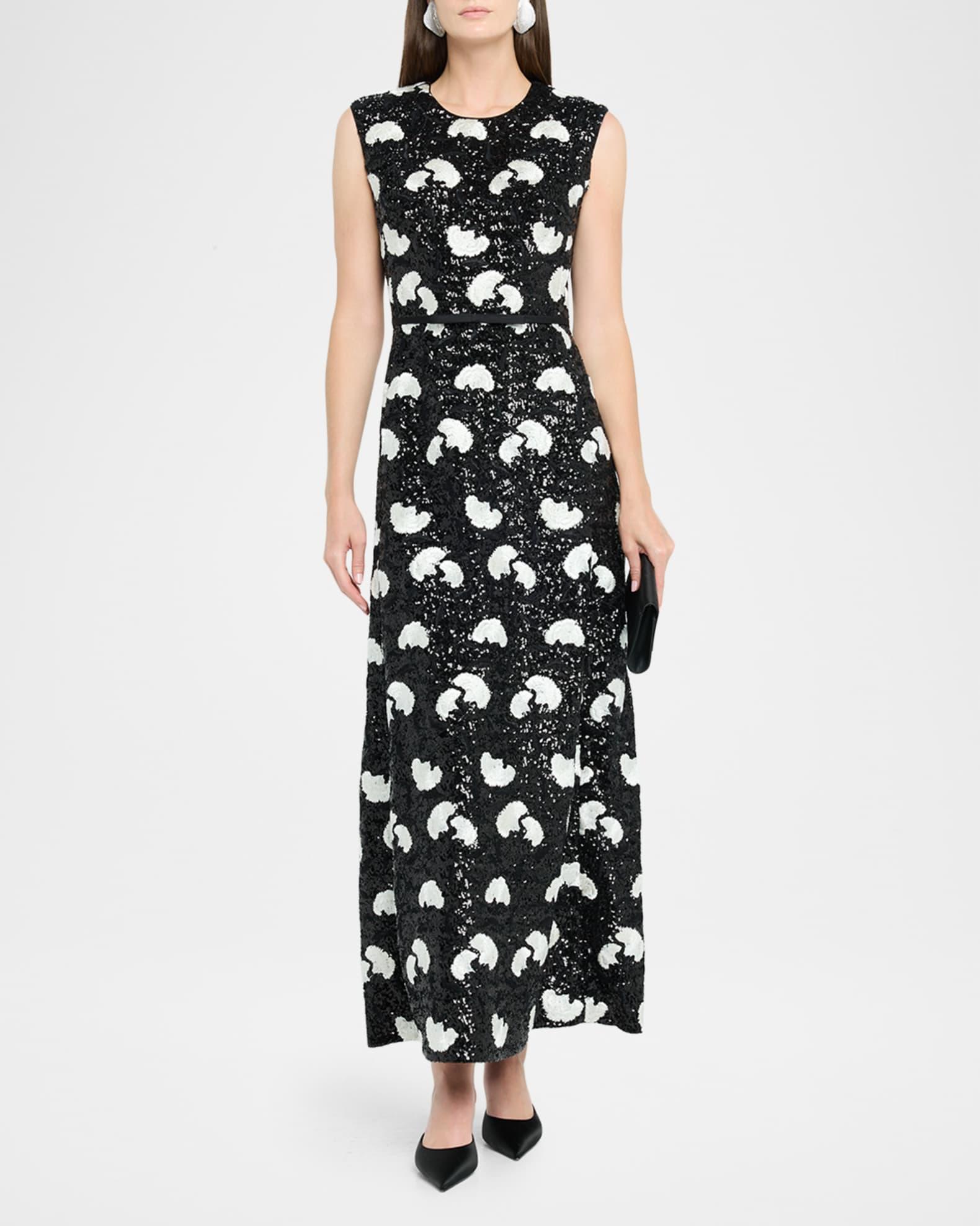 Embroidered Sequin Sleeveless Ankle Dress Product Image