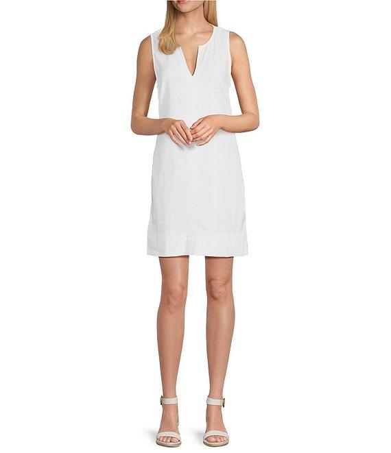 Tommy Bahama Palm-A-Dora Linen Blend Twill Split Neck Sheath Dress Product Image